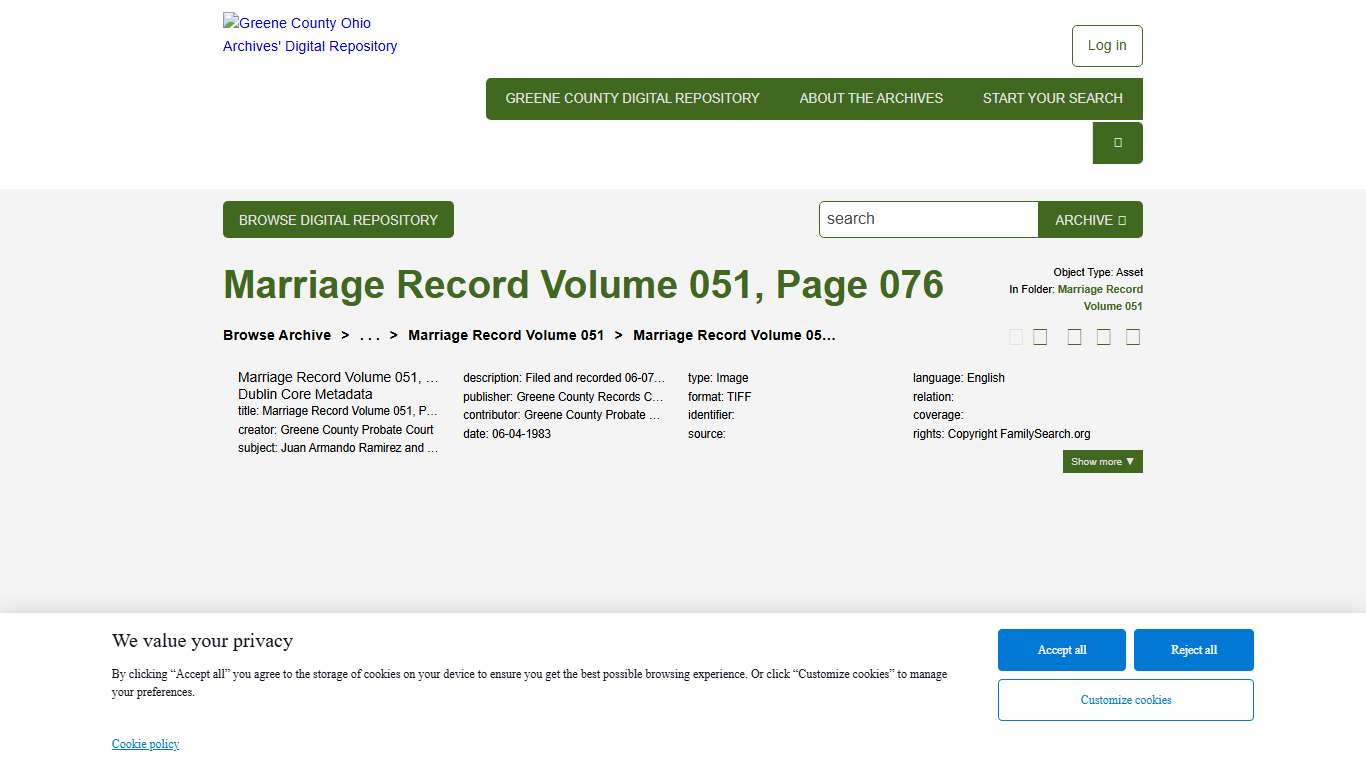 Marriage Record Volume 051, Page 076 Greene County Ohio Archives' Digital Repository